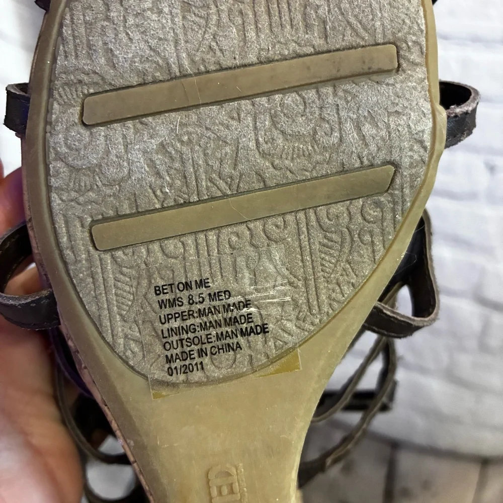 Unlisted Womens Bet On Me Brown Caged Strappy Cork Wedge Sandal Y2K Sz 8.5 AS IS
